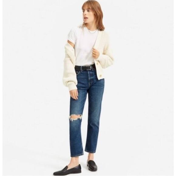 Everlane The Cheeky Ripped Knee Jean Mid Wash Distressed Cropped Size 27 - Picture 1 of 8